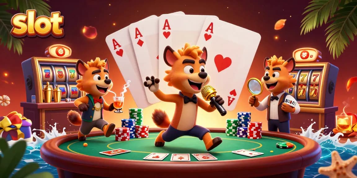 Slot menawarkan momen seru dengan hyena lucu di klub kasino yang penuh warna.