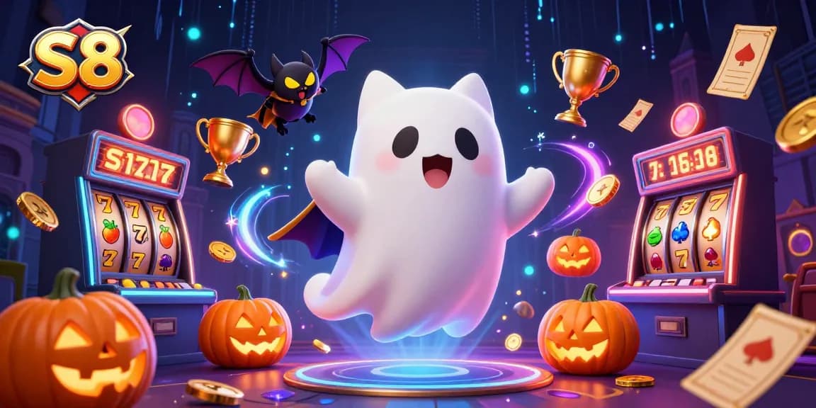 Join the S8 ghost cat in a haunted casino adventure, capturing jackpots and thrills!