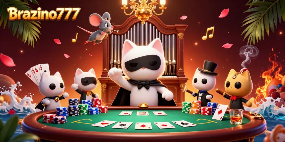 Brazino777 invites you to enjoy a thrilling poker game at an exciting casino scene.
