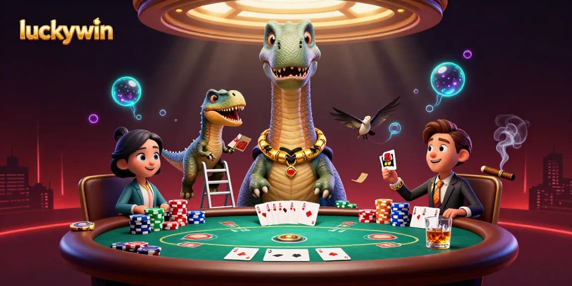 Experience thrilling games at luckywin with vibrant scenes of high-stakes poker and rich casino elements.