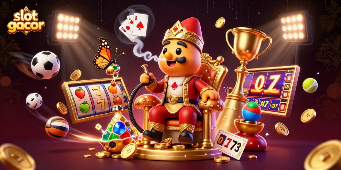 Engage in slot gacor thrills with a vibrant scene of rich characters and dynamic gaming elements.