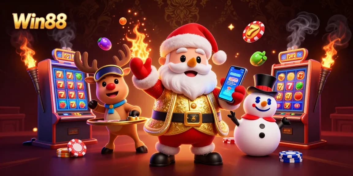Spin the Win88 slots with Santa, reindeer, and snowman celebrating jackpots!
