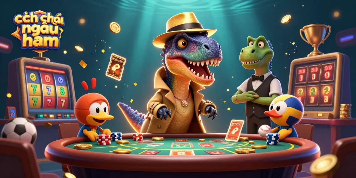 Experience the excitement of cách chơi ngầu hầm with a dynamic casino scene featuring magical creatures and casino elements.
