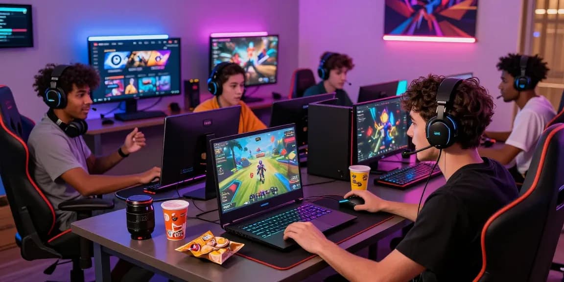 Engaging players using mahajitu for online gaming, showcasing vibrant graphics and accessories in a lively atmosphere.