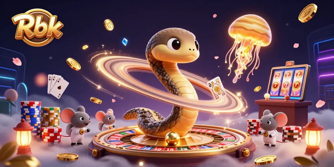 Rbk players enjoy thrilling bets with a Saturn ring snake and a cosmic dealer illustration.