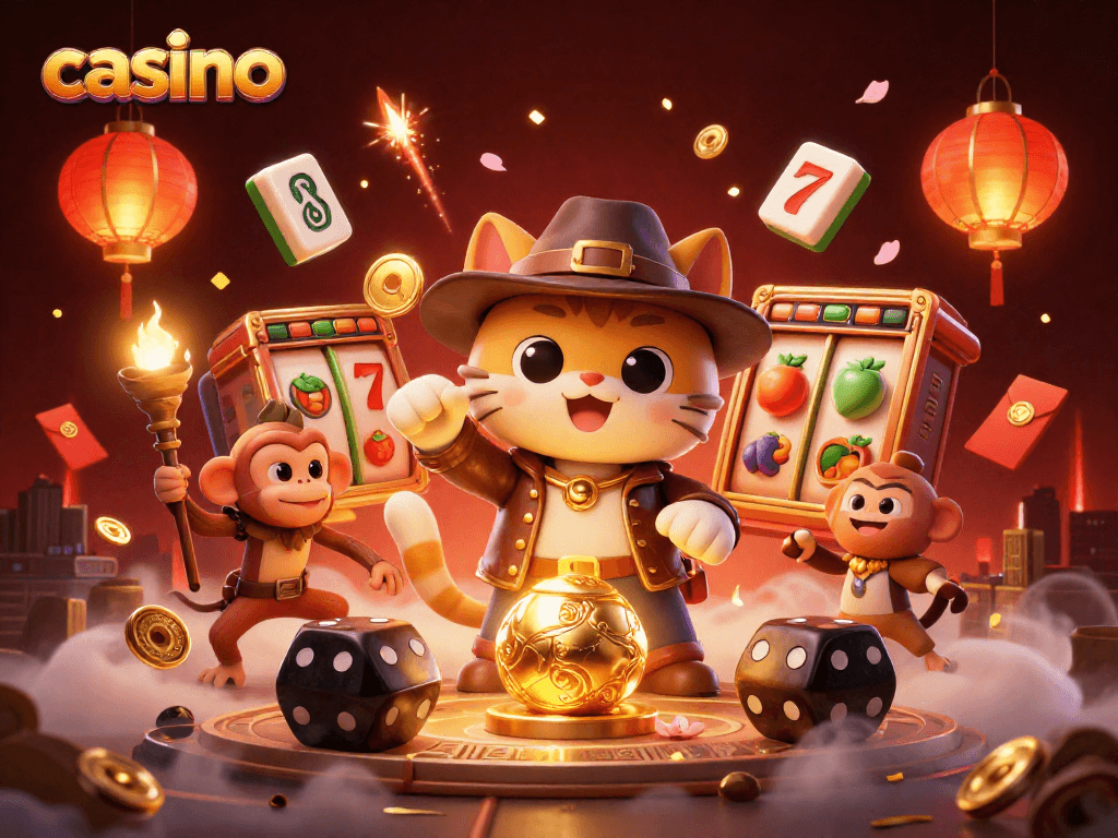 Uncovering a golden casino artifact alongside captivating slot symbols in a dynamic 3D scene.