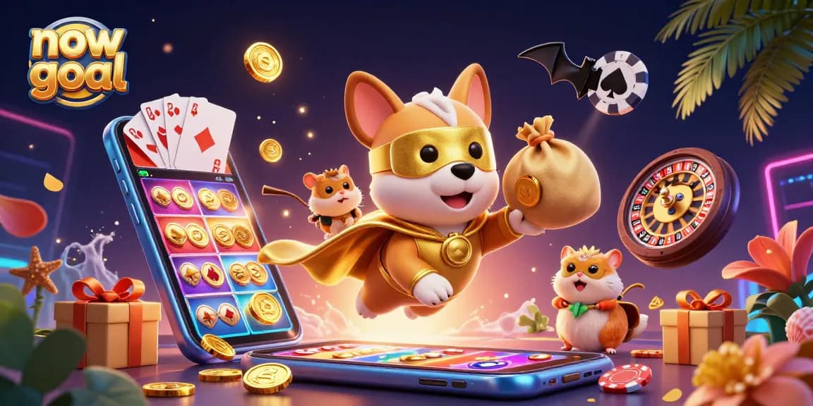 Experience thrilling wins with now goal in a vibrant scene filled with casino games and characters.