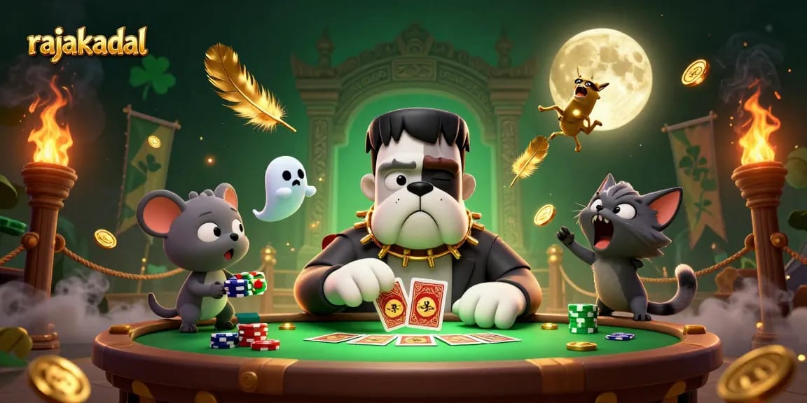 Jelajahi sensasi permainan di rajakadal dengan kartu yang dibagikan oleh monster bulldog Frankenstein dan chip mengapung oleh tikus hantu.