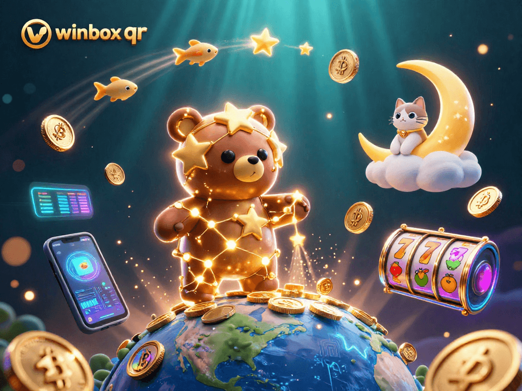 Enhance your gaming experience with winbox qr's vibrant illustration of casino elements and crypto.