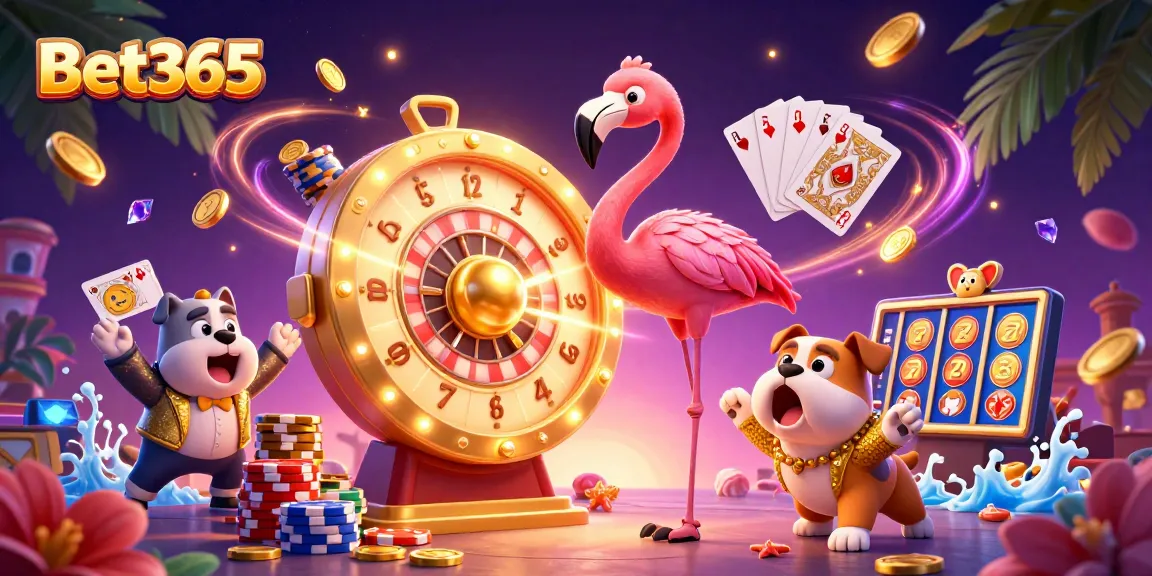 Experience the excitement of Bet365 with a dynamic game show scene featuring vibrant casino elements.