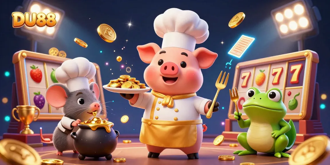 Join DU88 for thrilling slot games featuring animated reels, golden coins, and energetic characters.