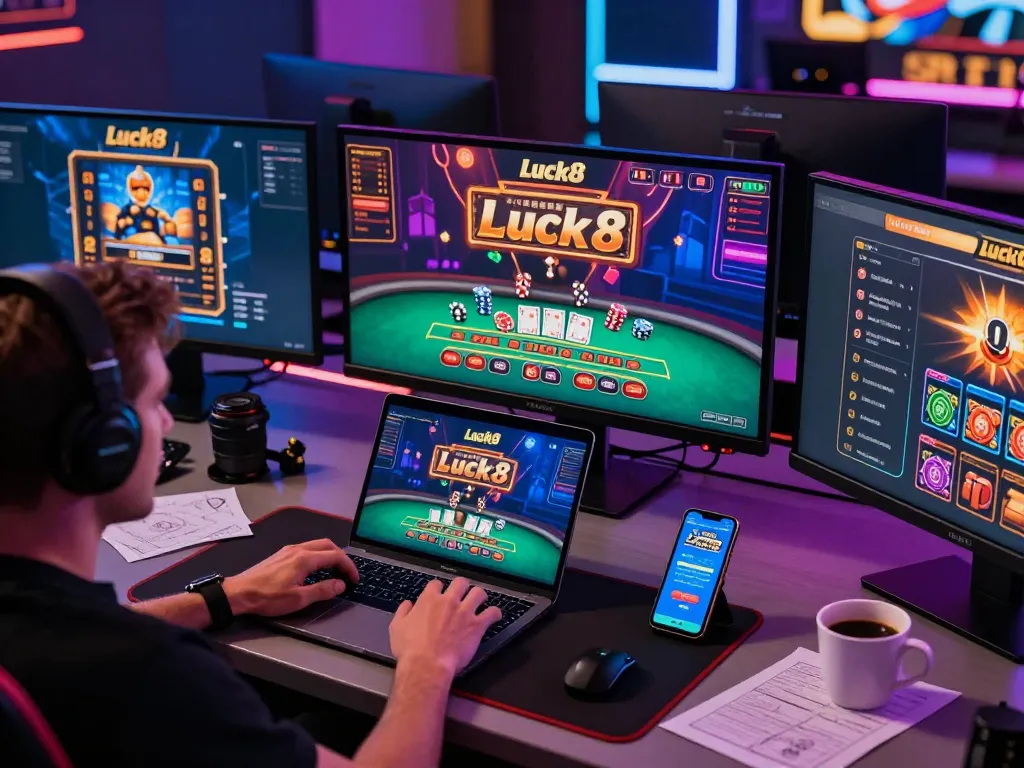Experience the excitement of Luck8 casino with an immersive online gaming setup showcasing live dealer action.