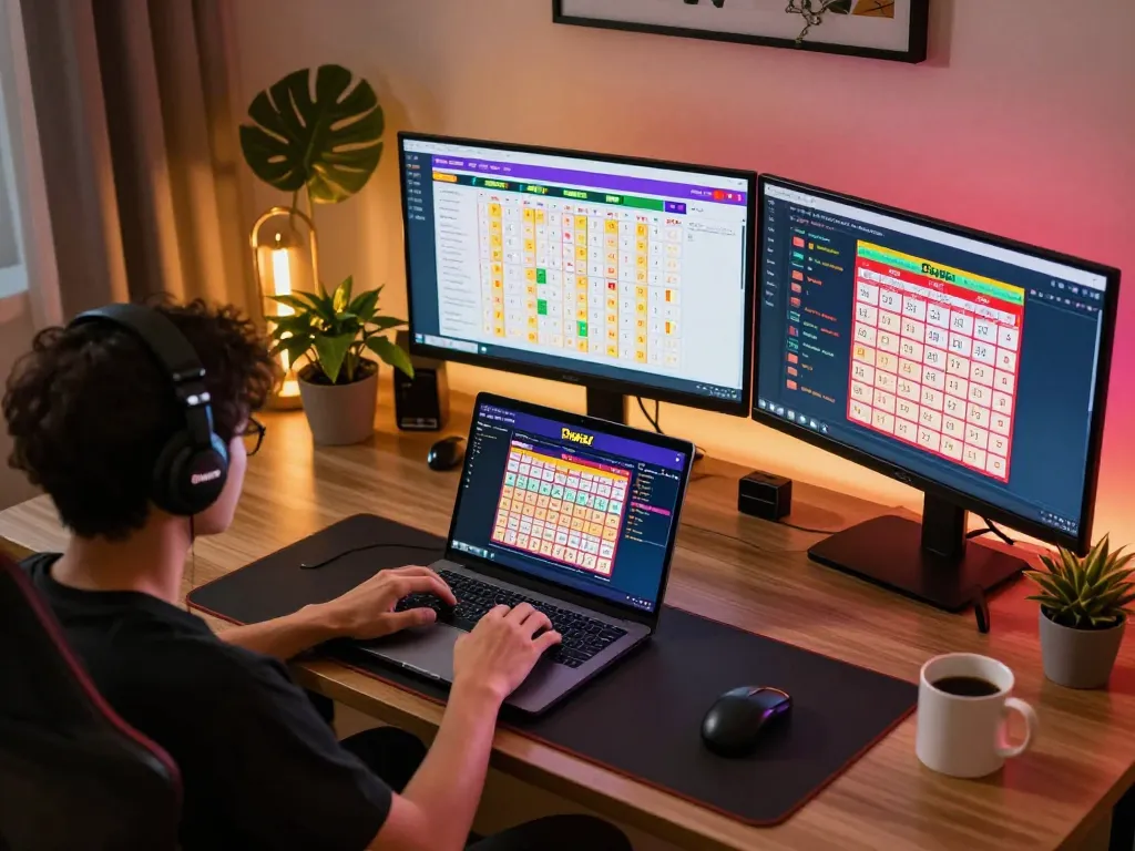 Dewa togel online player enjoying engaging betting experience on a stylish laptop in a cozy gaming setup
