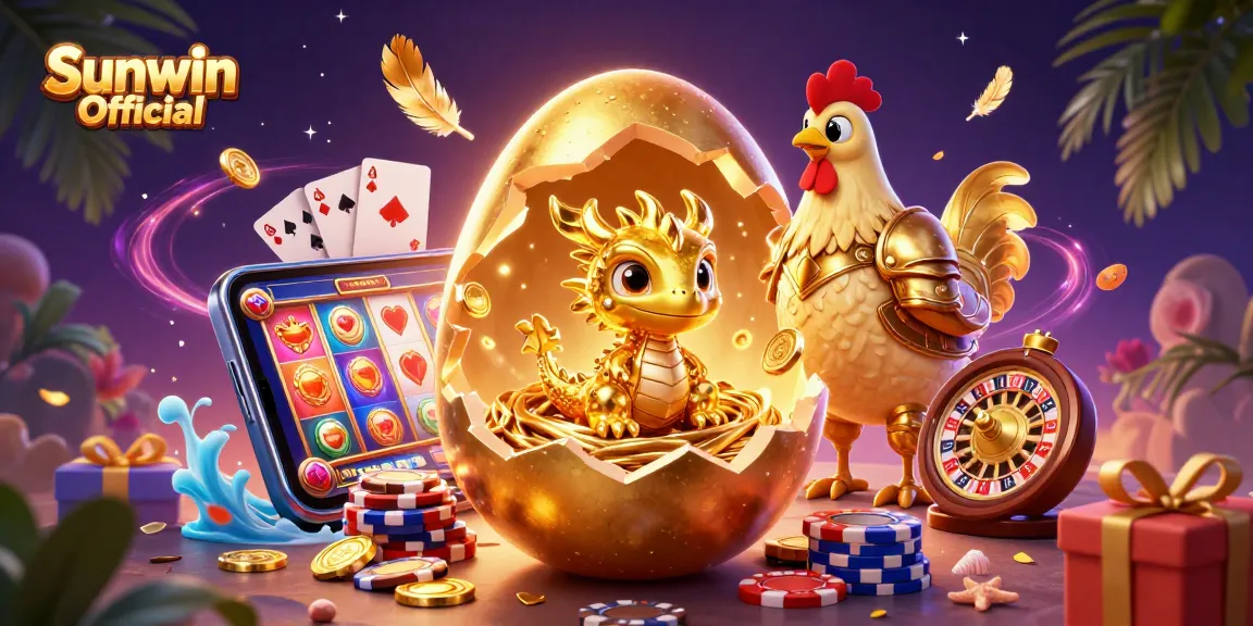 Spin thrilling slot games with Sunwin Official's dragon and golden chips illustration