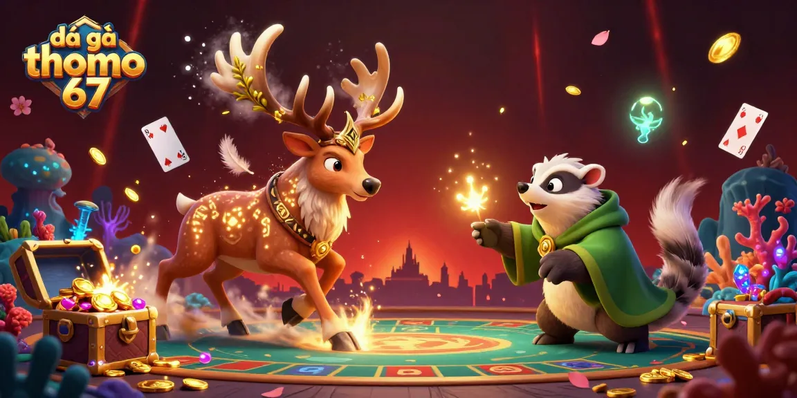 Experience the immersive action of đá gà thomo 67 with elite fighters battling in a vibrant arena full of energetic casino elements.