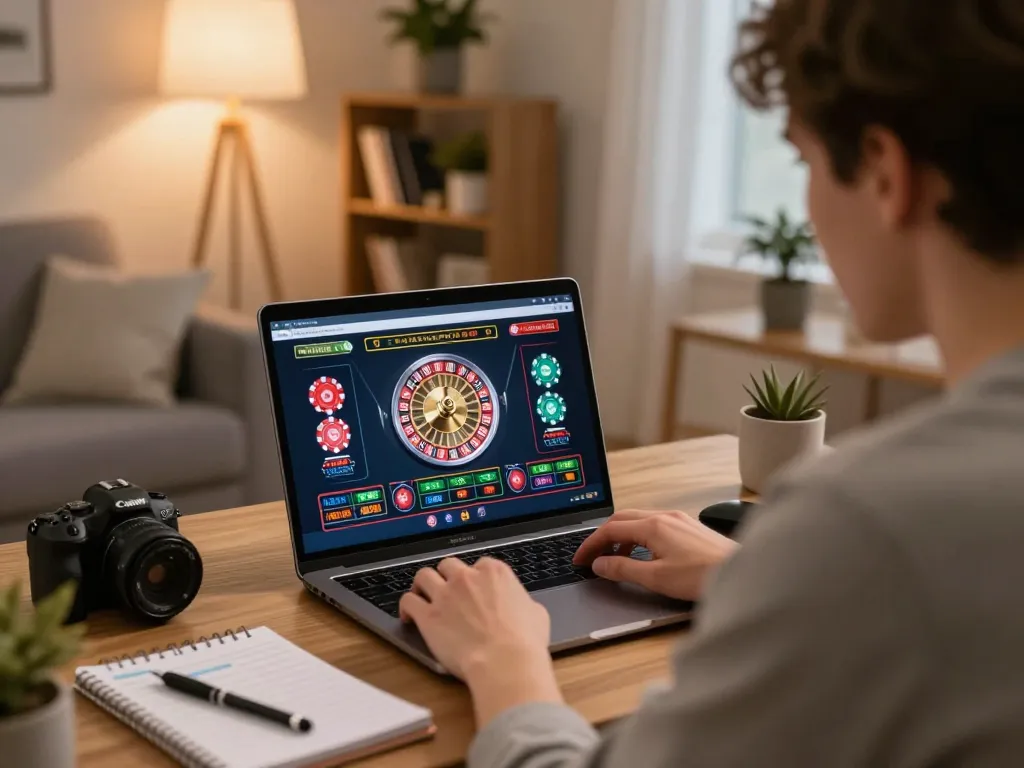Engaging gameplay experience at online casinos in Canada, featuring vibrant roulette game interface on a laptop.