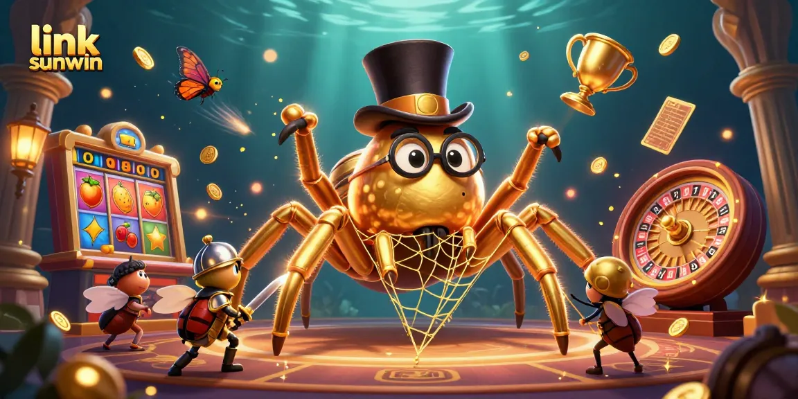 Experience thrilling gameplay at link sunwin with a rich casino scene featuring a golden tarantula and a beetle knight.