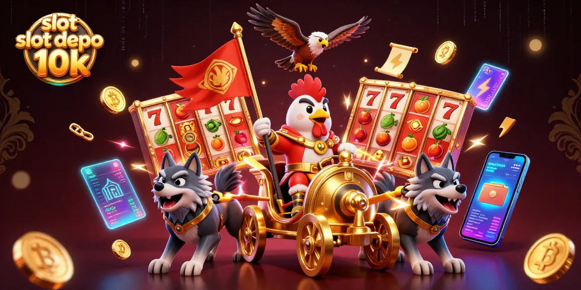 Experience the thrill of slot depo 10k with a vibrant 3D casino illustration showcasing epic characters and gaming elements.