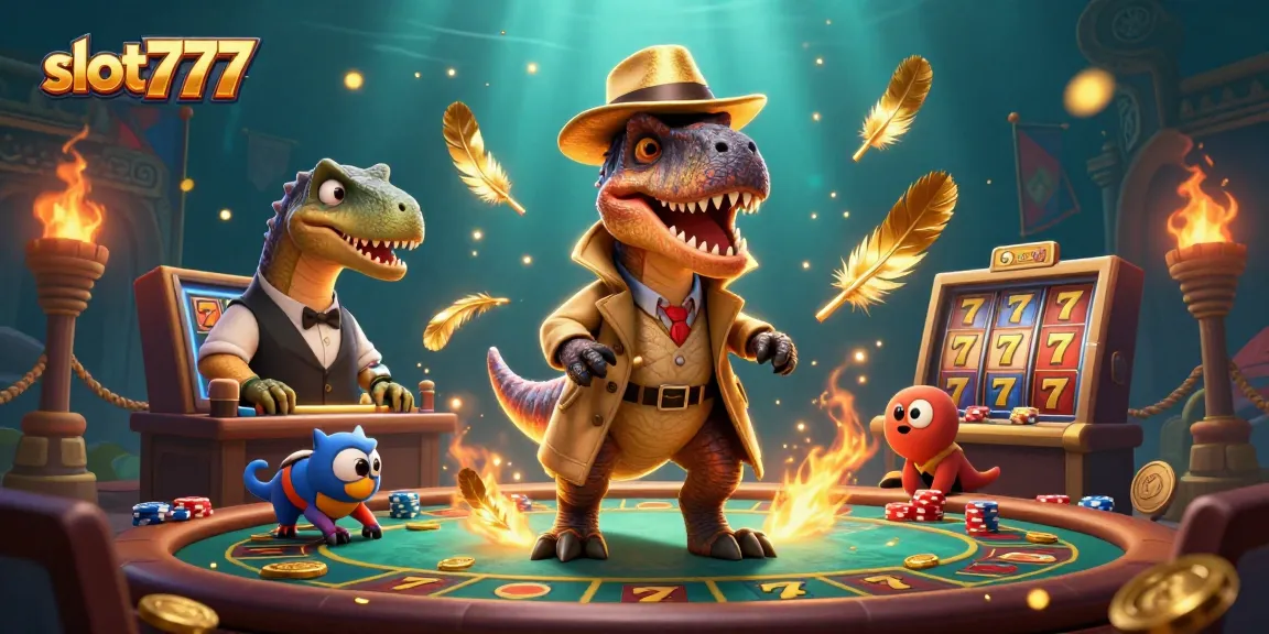 Menggandakan slot777, dinosaurus dan pencurian chip dalam suasana kasino yang menarik.