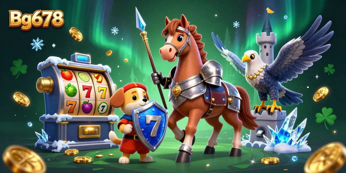 Win with Bg678: A vibrant 3D illustration showcasing a knight and puppy in a thrilling slot journey