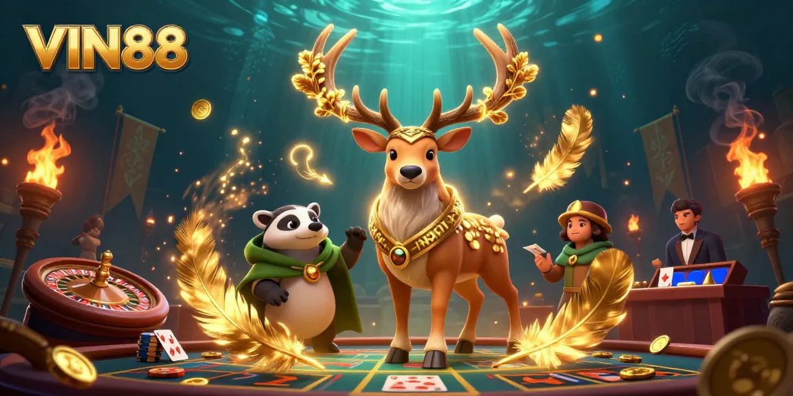 Engage with VIN88 in this thrilling live casino scene featuring dynamic characters and vibrant gambling elements.
