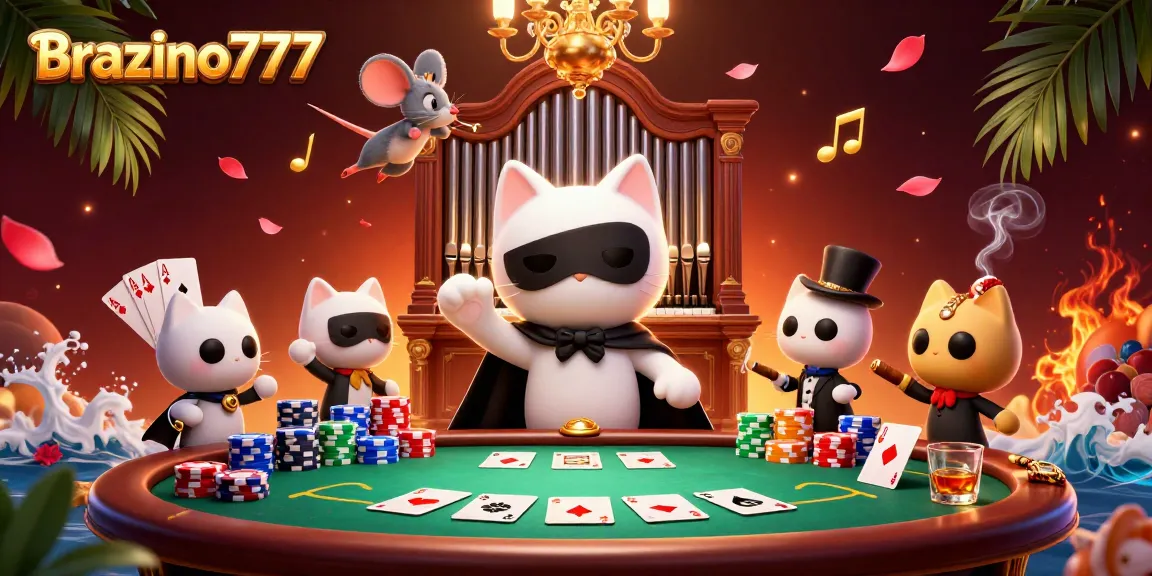 Brazino777 invites you to enjoy a thrilling poker game at an exciting casino scene.
