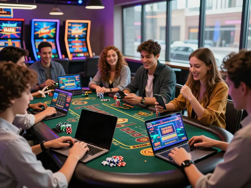 A80 gaming platform with friends enjoying various games in a lively casino atmosphere.