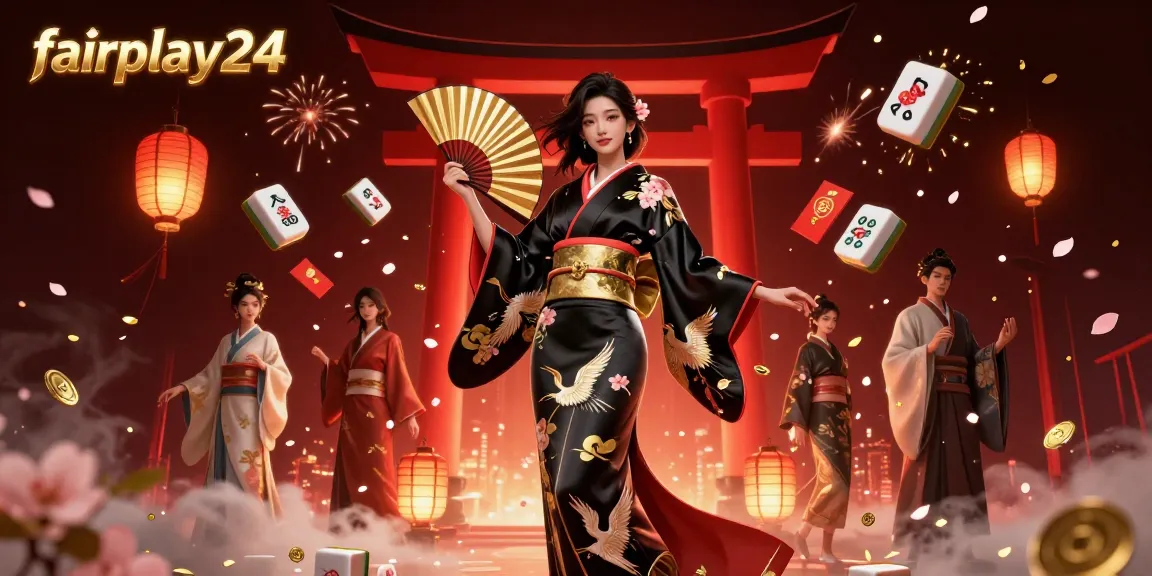 Win big with fairplay24 at this vibrant online casino featuring a stunning Asian woman and rich gaming elements.