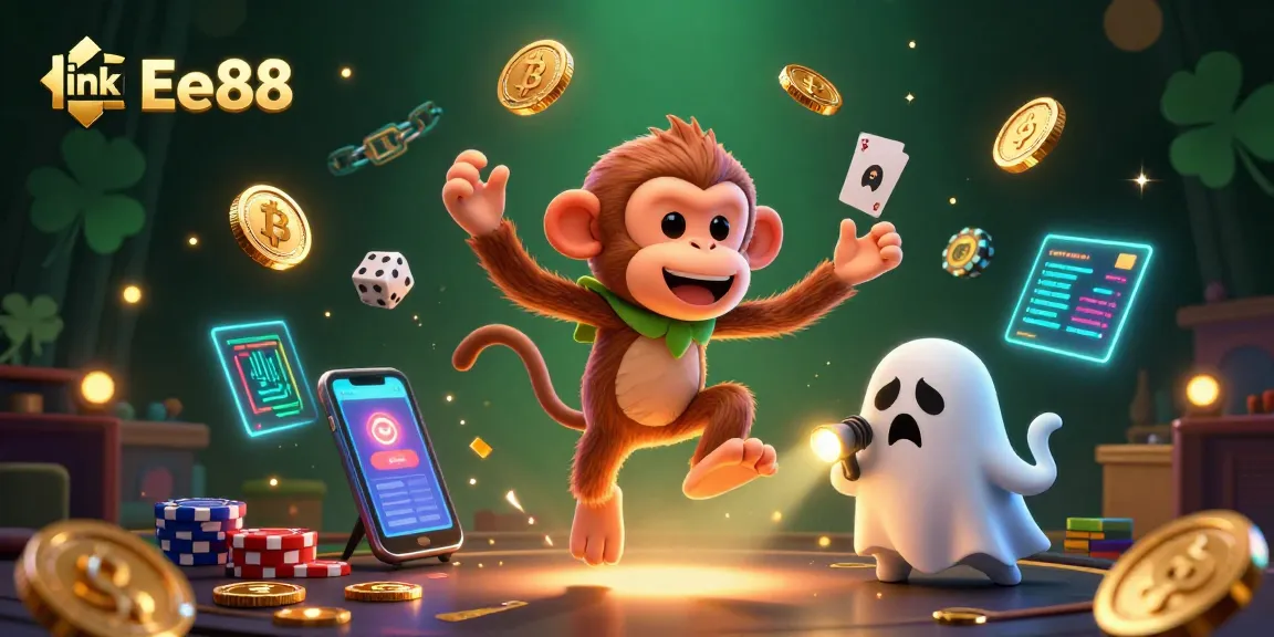 Engage with the thrilling atmosphere of the casino world through link Ee88 while witnessing a mischievous monkey juggling golden coins.