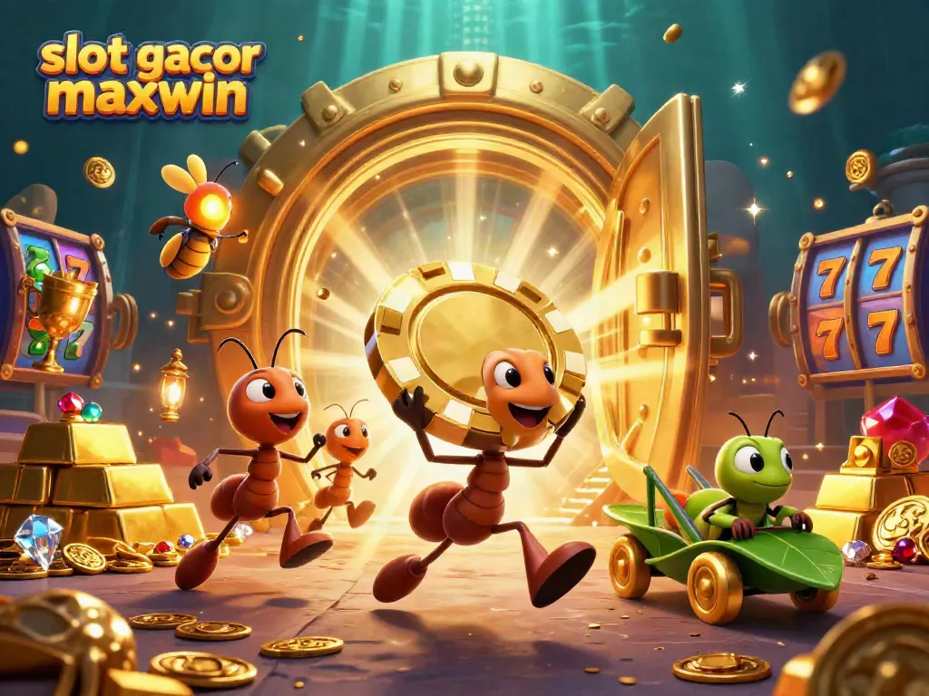 Experience thrilling wins with slot gacor maxwin in this lively 3D casino illustration.
