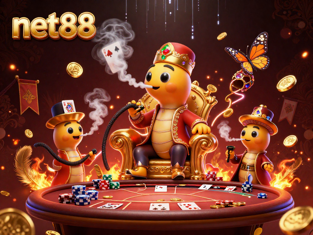 Engage with net88 under a vibrant casino scene featuring poker elements.