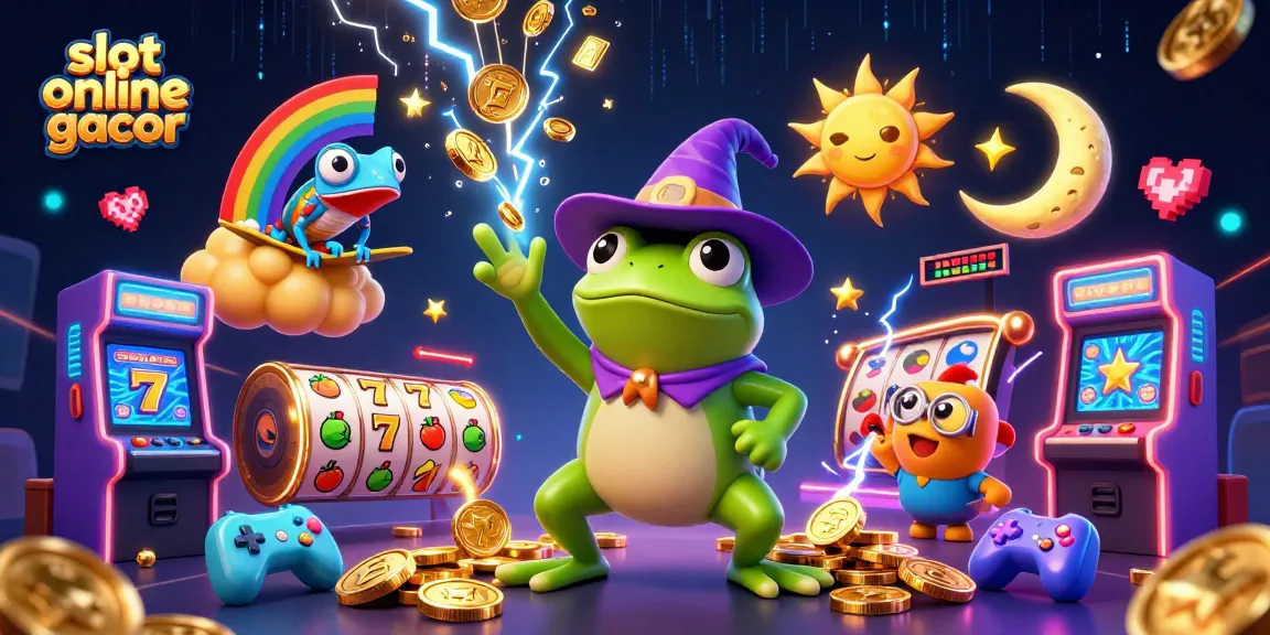 Memenangkan jackpot dengan slot online gacor sambil dikelilingi oleh simbol-simbol keberuntungan dan karakter 3D yang menarik.