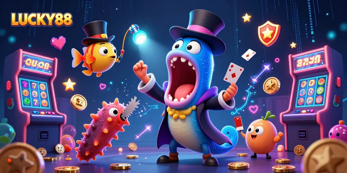 LUCKY88 slot reels in a vibrant digital illustration showcasing exciting gameplay elements.