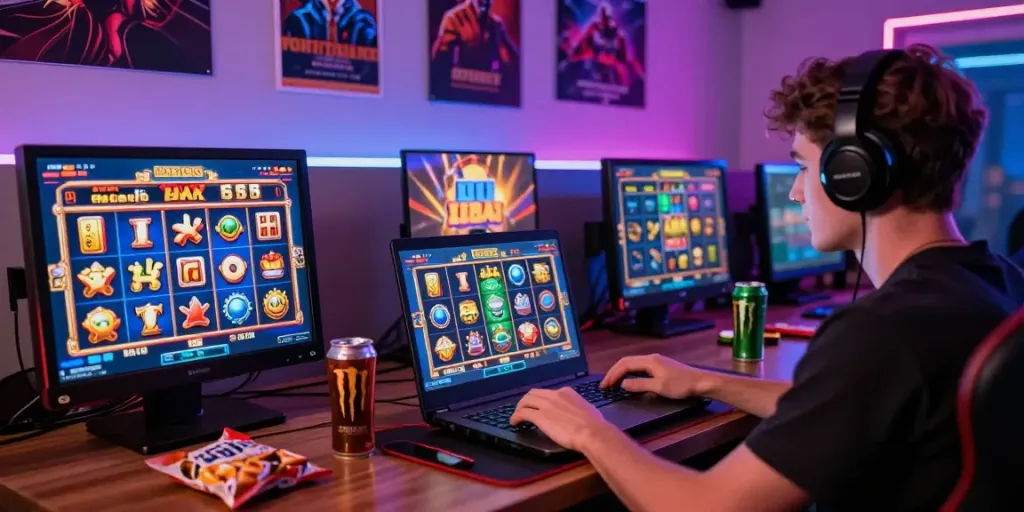 Player enjoying slot88 gaming experience in a vibrant, modern setup.