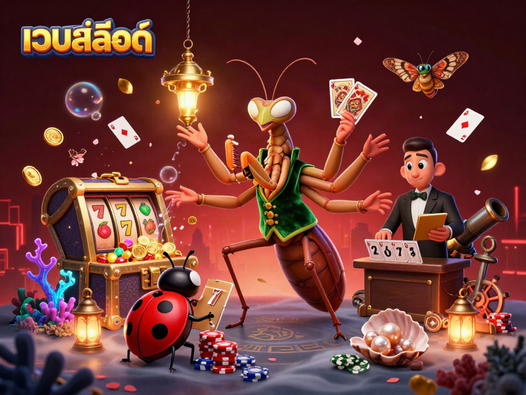 Experience thrilling เว็บสล็อต action in this vibrant, detailed illustration of a casino scene.
