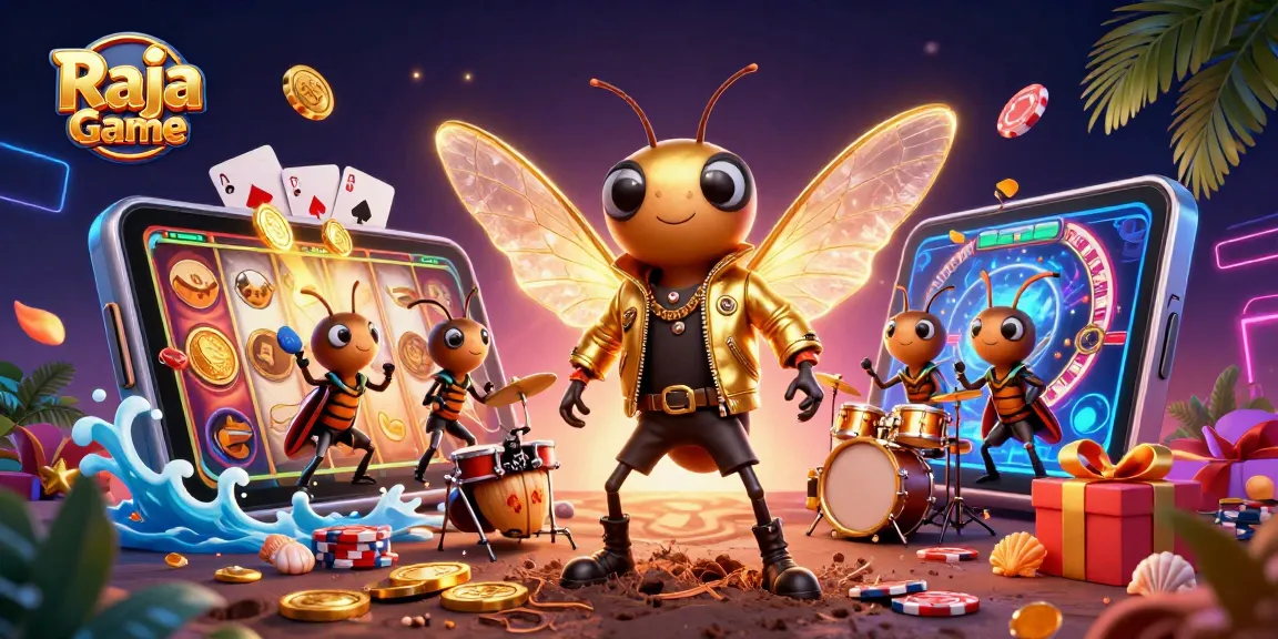 Engage in thrilling games with Raja Game's animated characters amidst vibrant casino elements.