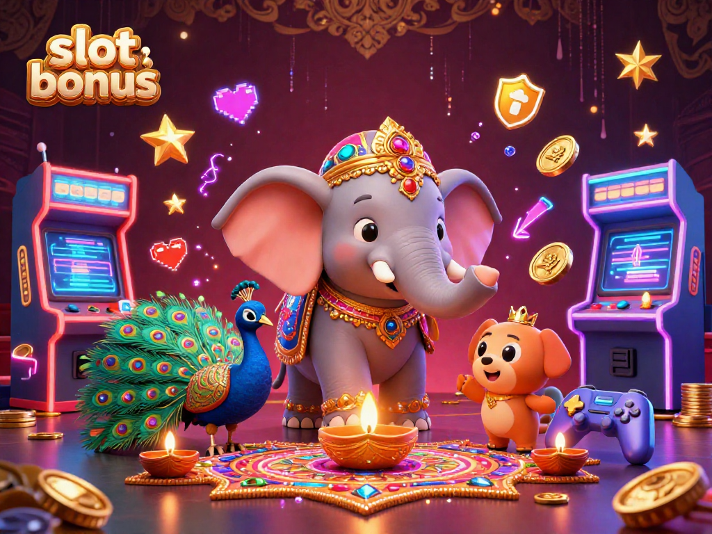 Engage with thrilling slot bonus opportunities illustrated in a vibrant casino-themed scene.