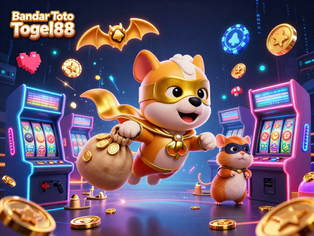 Engage in thrilling gameplay with Bandar Toto Togel88 in a vivid cartoon scene filled with casino elements.