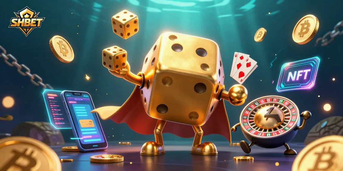 Experience thrilling gameplay with SHBET's dynamic 3D casino scene featuring golden dice and cryptocurrency.