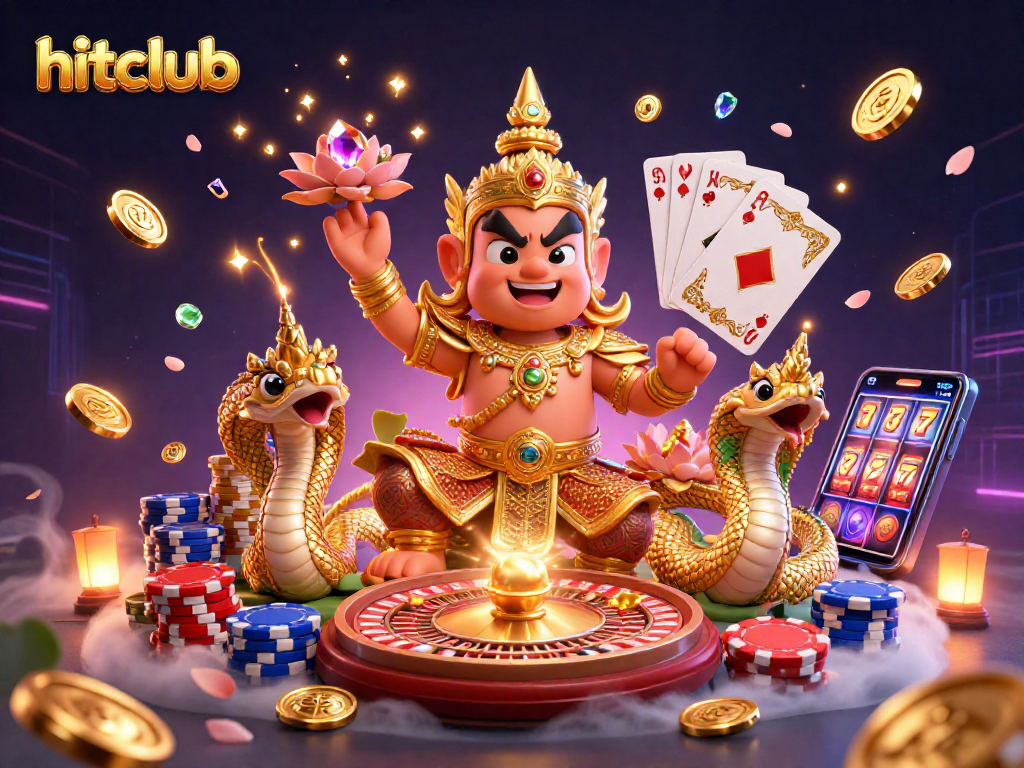 Experience the thrill of games at hitclub with vibrant 3D characters, golden coins, and roulette excitement.