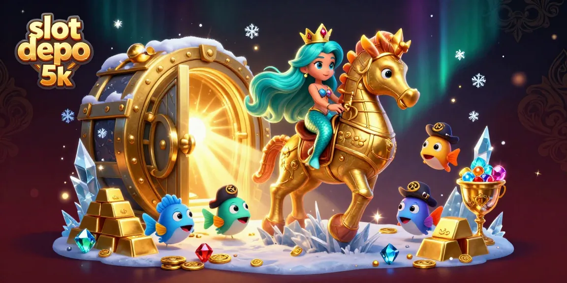 Engaging 3D cartoon illustration showcasing slot depo 5k with vibrant mermaid and treasure dynamics.