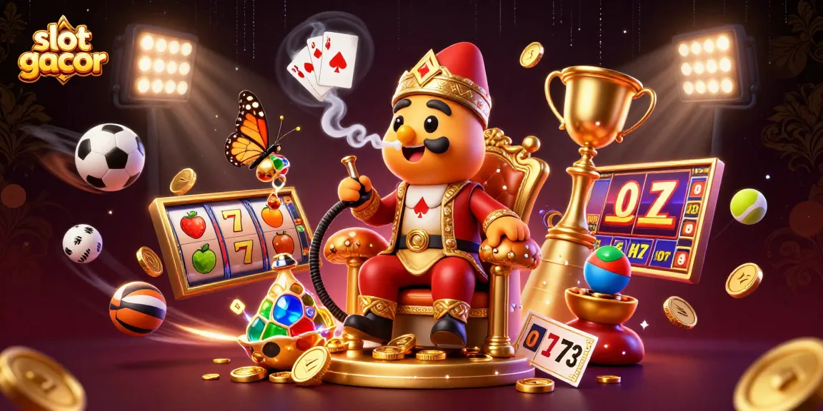 Engage in slot gacor thrills with a vibrant scene of rich characters and dynamic gaming elements.