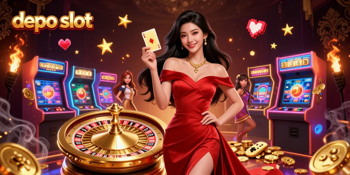 Experience winning with depo slot illustrated through a stunning casino scene featuring a confident player and vibrant game elements.