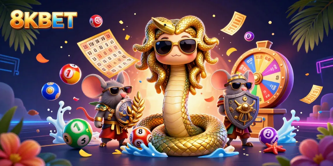 Experience 8KBET excitement with vibrant lottery elements, dynamic gaming action, and Medusa's charm!