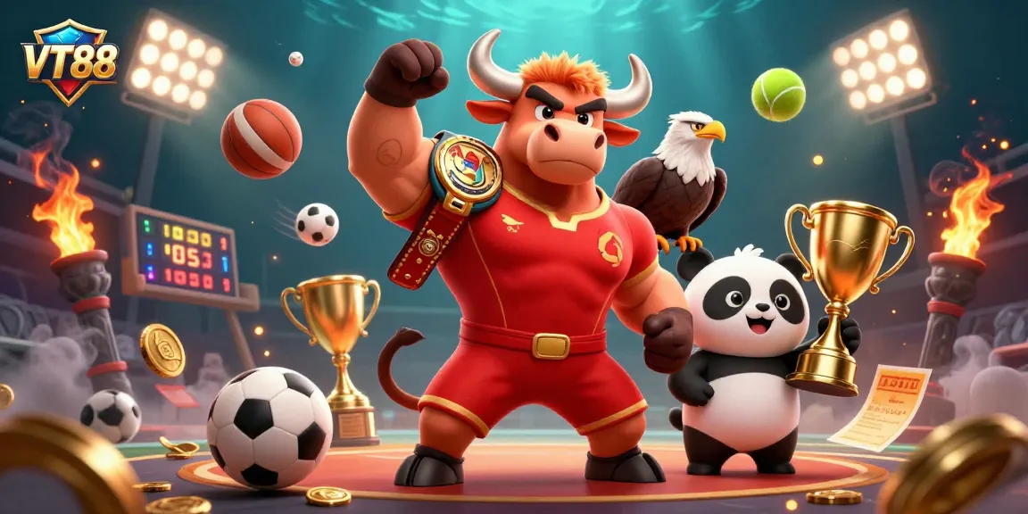 Bet on top sporting events with VT88, featuring a dynamic sports-themed illustration.