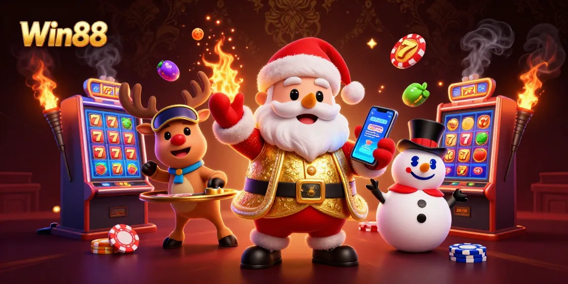 Spin the Win88 slots with Santa, reindeer, and snowman celebrating jackpots!
