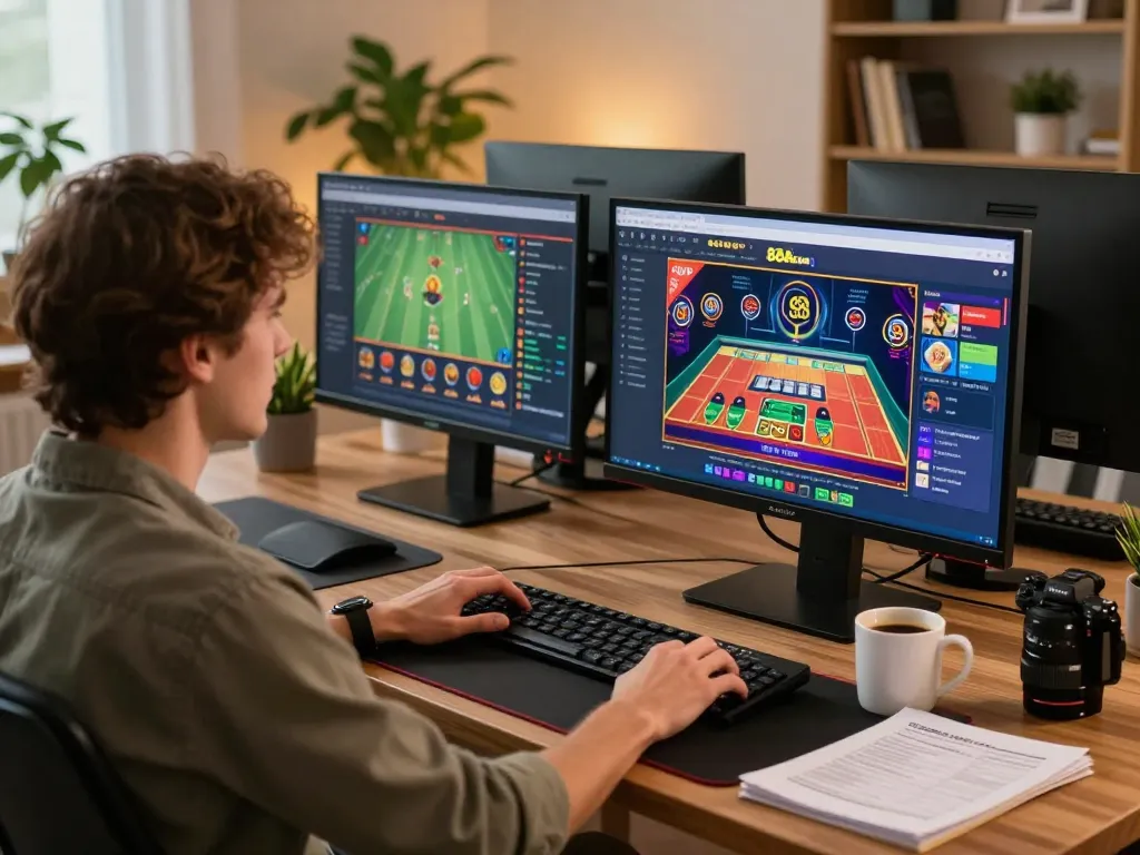 Player enjoying strategic online gaming with 88aa1 casino interface at a cozy desk setup