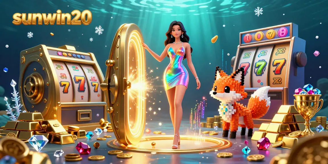 Experience thrilling gaming with sunwin20's vibrant 3D illustration showcasing dazzling slots, treasures, and action!