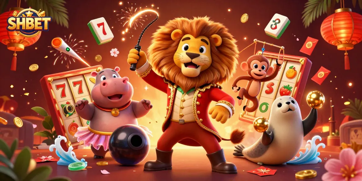 Experience slots and jackpot thrills with SHBET's vibrant circus theme illustration.