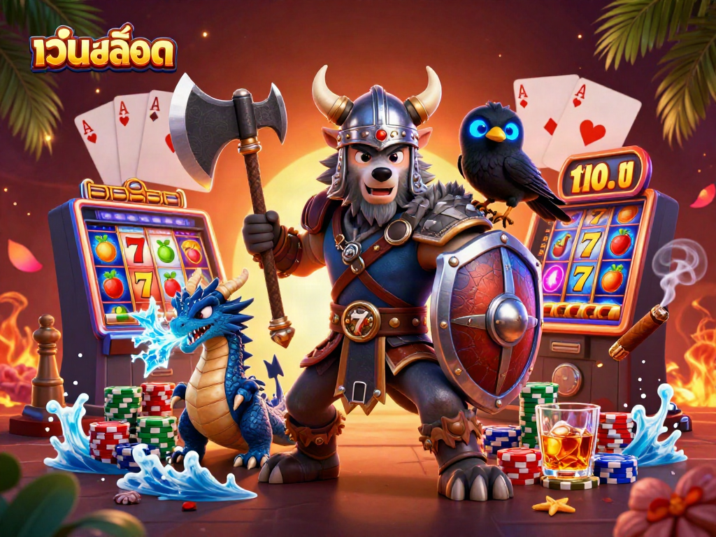 Experience the thrill of เว็บสล็อต with Viking warriors and slot reels in action.